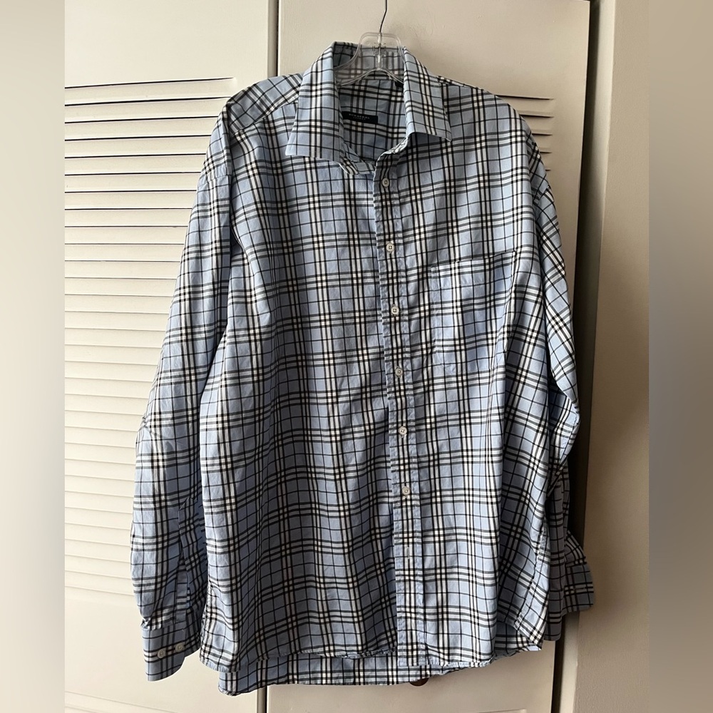 Burberry Light Blue Plaid Cotton Dress Shirt